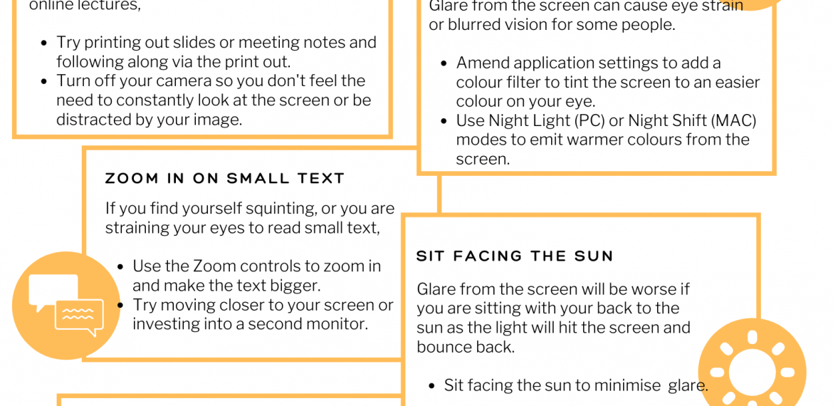 Infographic with tips to reduce visual stress
